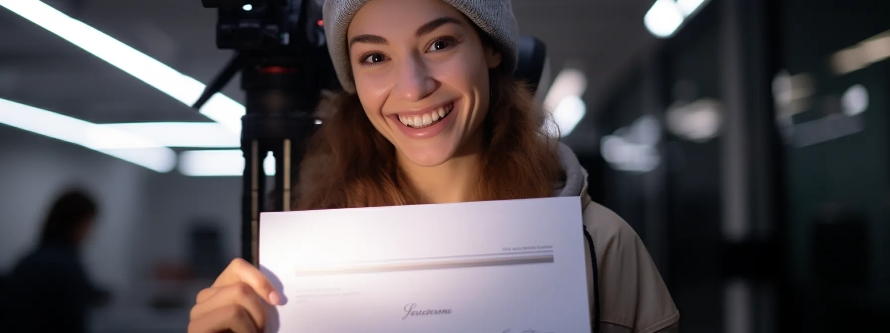 A Person Holding A Caohc Certification Document With A Satisfied Smile.