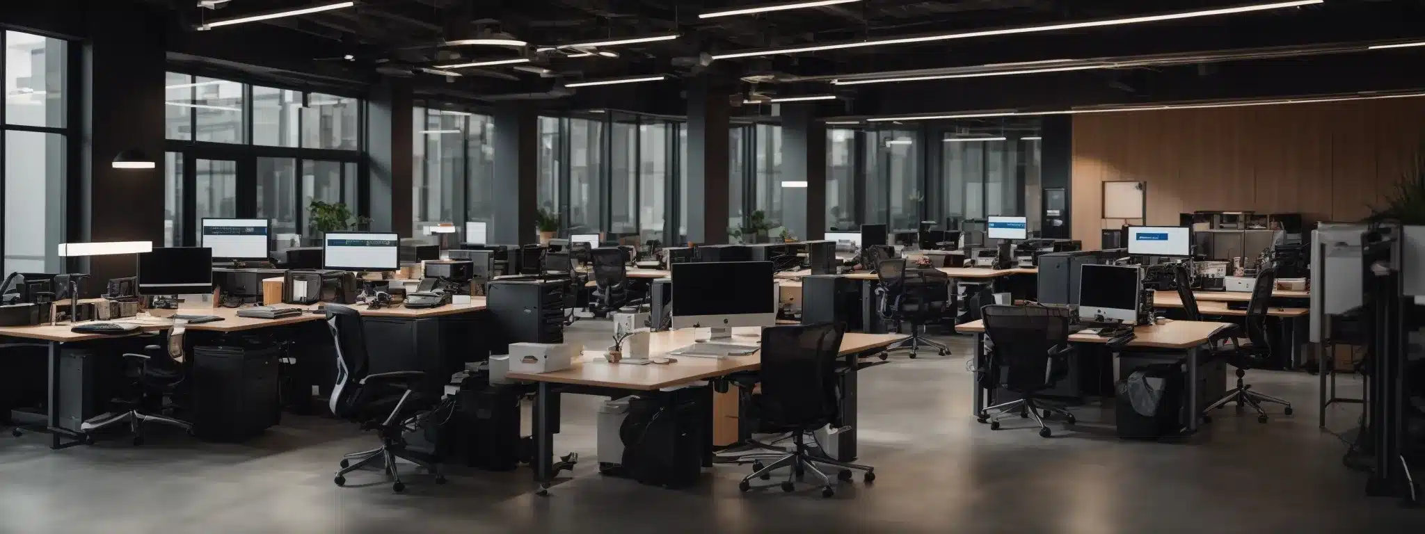 an office equipped with adjustable desks and ergonomic chairs structured for a comfortable and productive work environment.