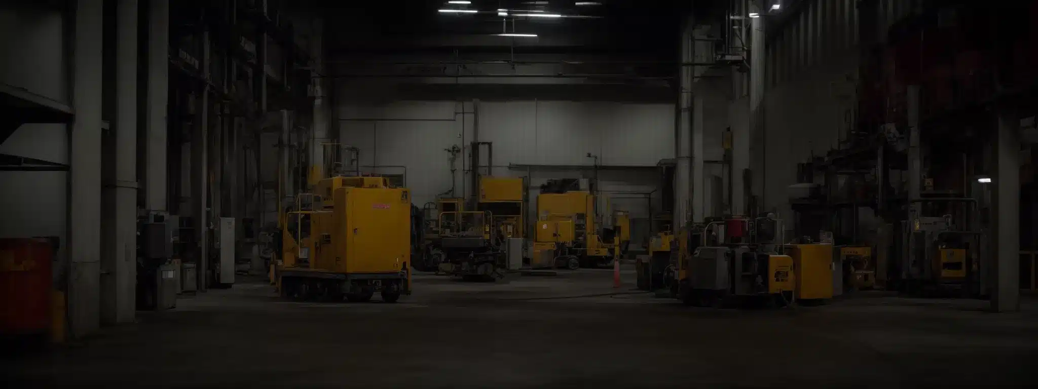 an industrial warehouse with visible safety hazard warnings.