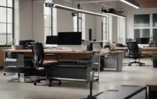 An Office Space Arranged With Adjustable Chairs And Desks To Ensure Proper Posture For Workers.