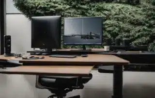 A Workstation With An Adjustable Chair Positioned In Front Of A Computer Monitor At Eye Level And A Keyboard Set Up To Encourage Proper Posture.